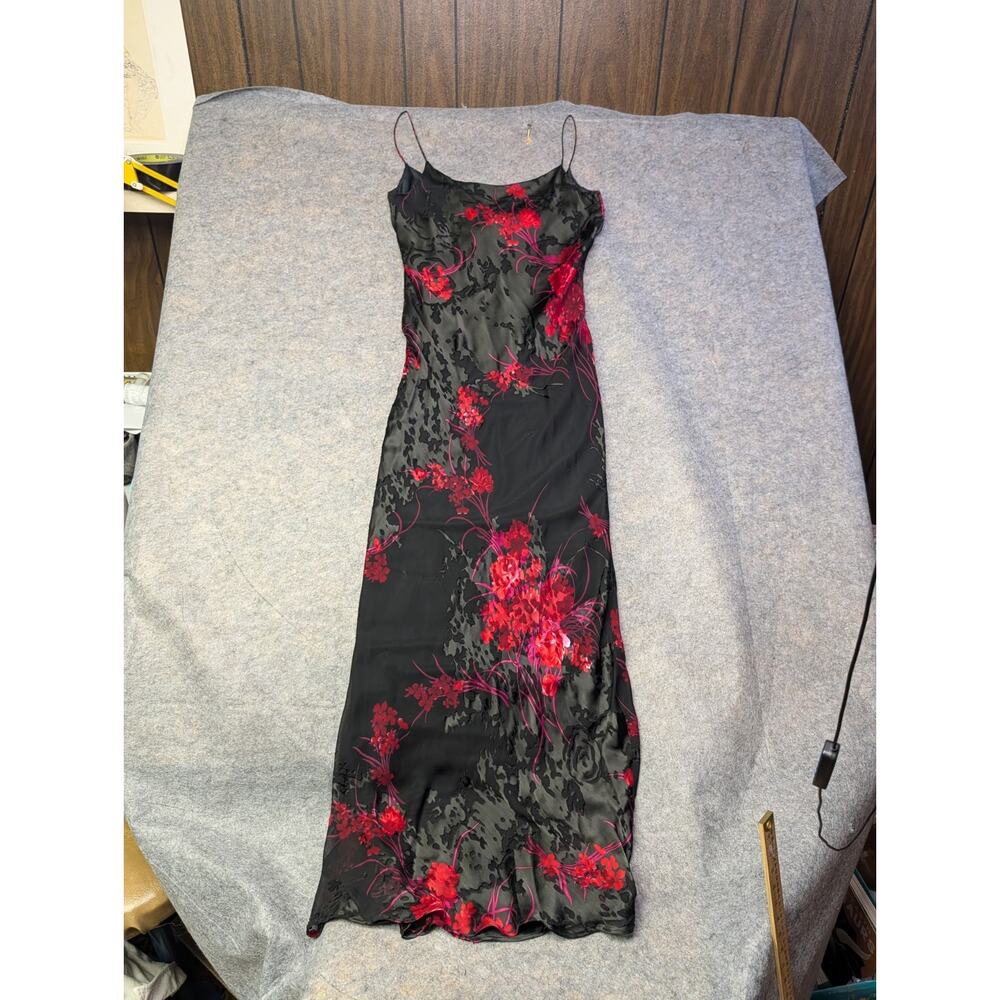 Y2K Morrell Maxie Size 8 Black Red Pink Silky Sexy Valentine's Maxi Dress Party